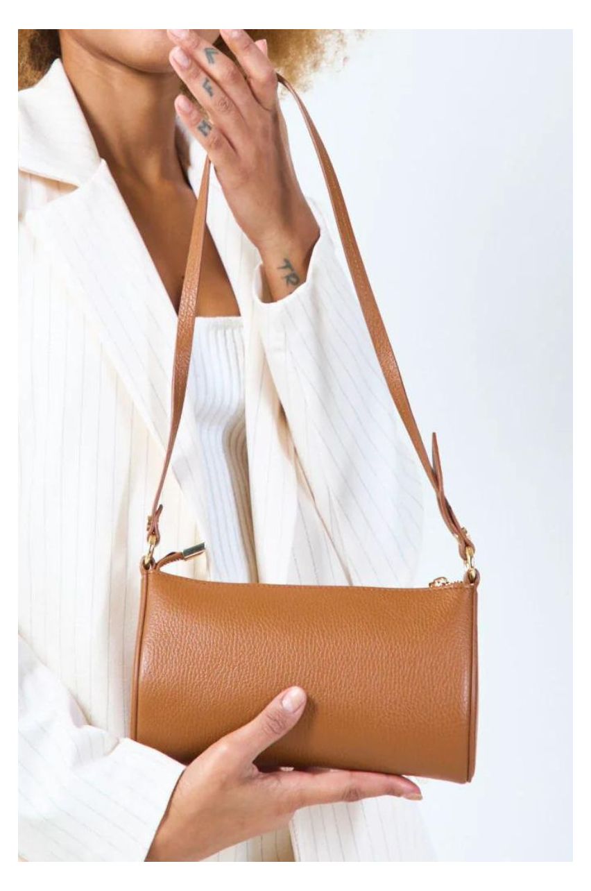 Minimalistlik täisnahast crossbody kott Camel